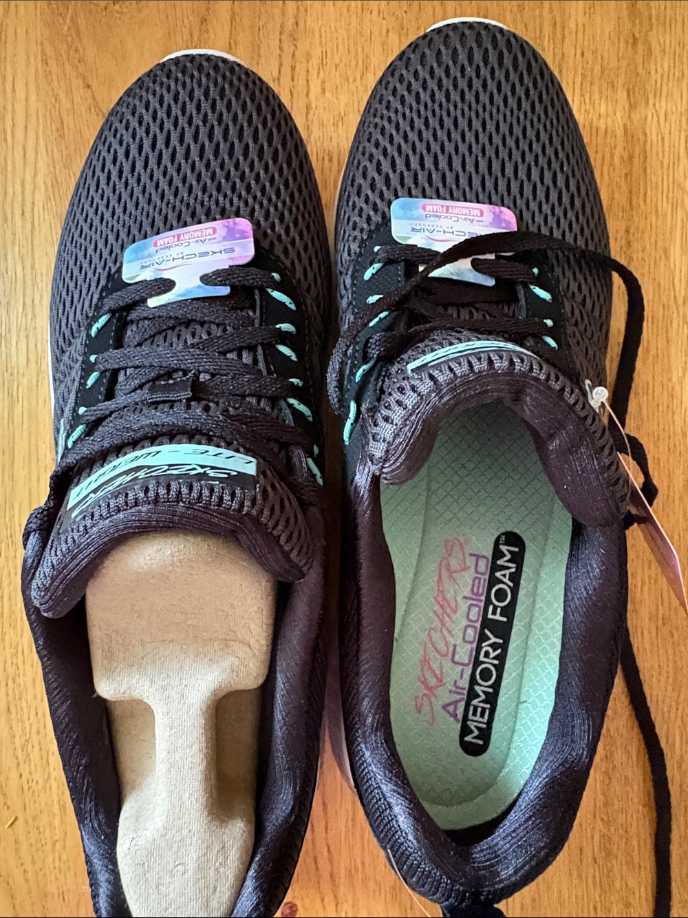 Skechers Women's Black with Mint Memory Foam Slip-On Athletic Sneakers